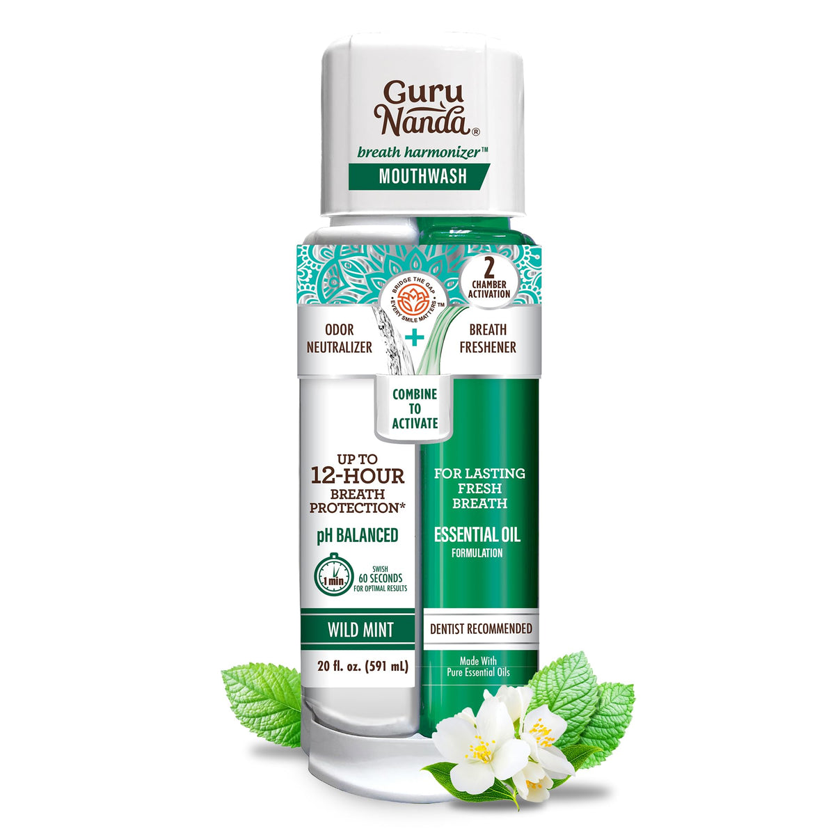 GuruNanda Dual Barrel Fresh Breath Mouthwash with Xylitol, Mint, 3x20 oz