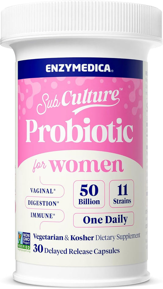 Enzymedica SubCulture Women's Probiotic, 50B CFU, Gut Support, 30 Caps | Helps Maintain Healthy Vaginal Flora & Urinary Tract Balance
