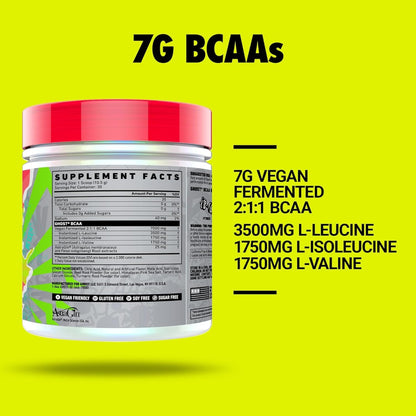 GHOST BCAA Powder Amino Acids Supplement, Sour Strips - 30 Servings - Sugar-Free Intra, Post & Pre Workout Amino Powder & Recovery Drink, 7G BCAA