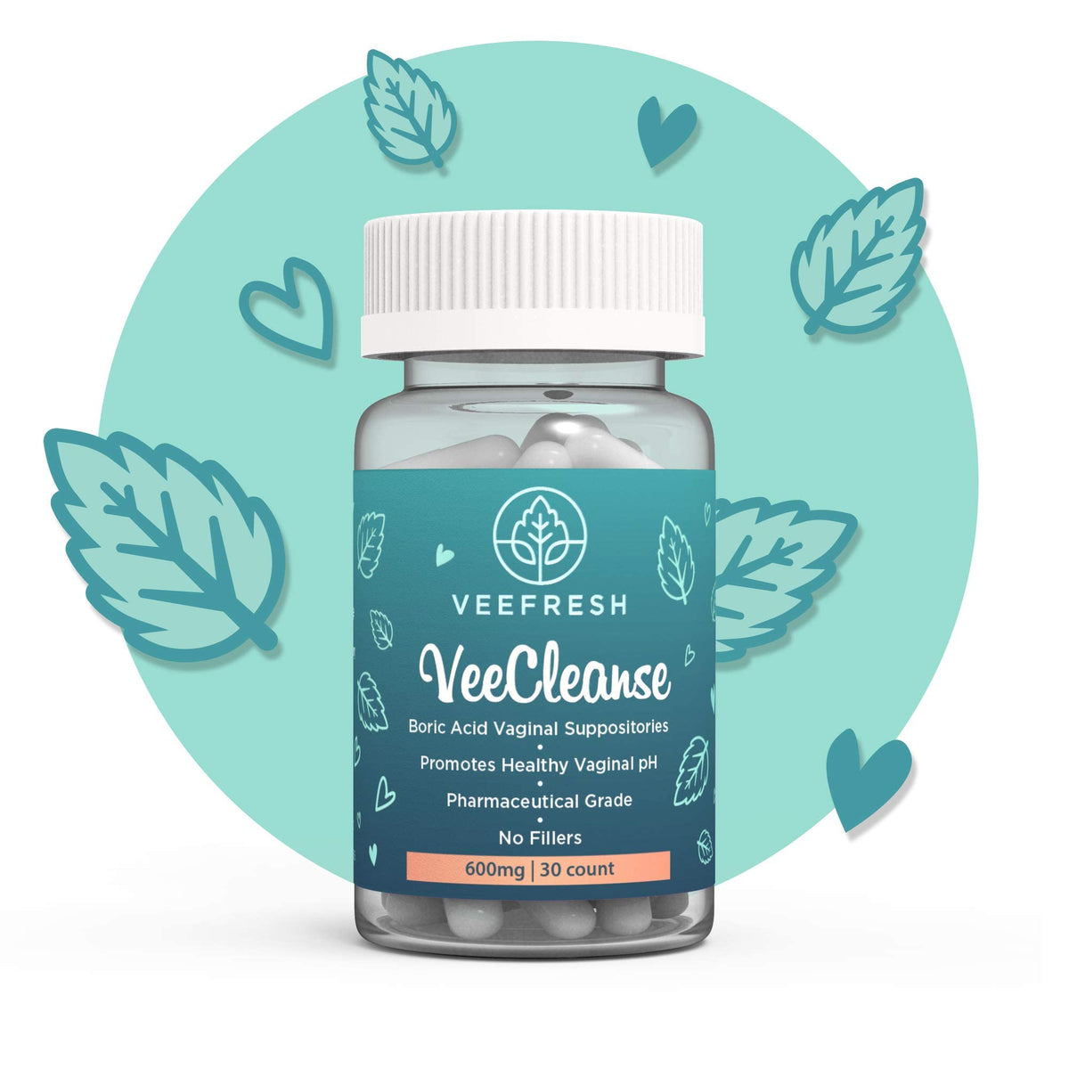 VeeFresh - VeeCleanse Boric Acid Vaginal Suppositories - Vaginal pH Balance Suppositories