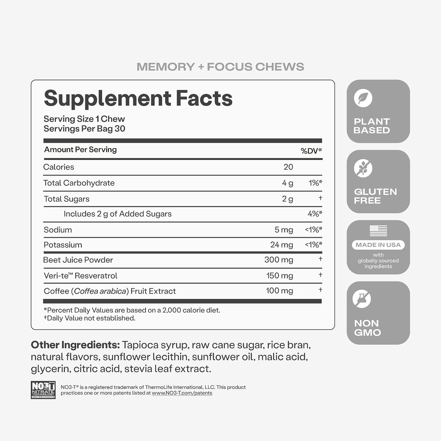 HumanN Memory and Focus Chews, Brain Supplement for Mental Alertness with Beet Root Powder, Clinically Studied Nootropics, Resveratrol Plus Beet Root Powder, Blueberry Pomegranate Flavor, 30 Count