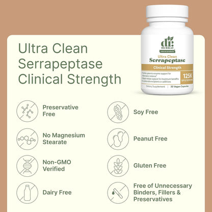 Dr. Murray's Ultra Clean 125,000 SPU Serrapeptase Clinical Strength - Proteolytic Enzyme | Acid-Resistant Vegan Capsules | GMP Certified | Third-Party Tested | 30 Count