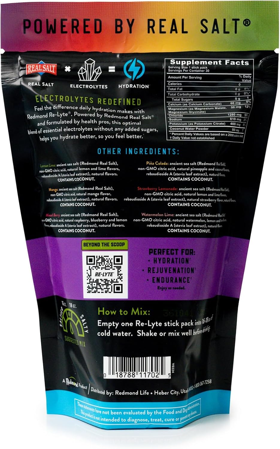 REDMOND Re-Lyte Sugar Free Electrolyte Powder Packets (Variety Pack) 30ct | Zero Sugar Electrolytes, Hydration Packets