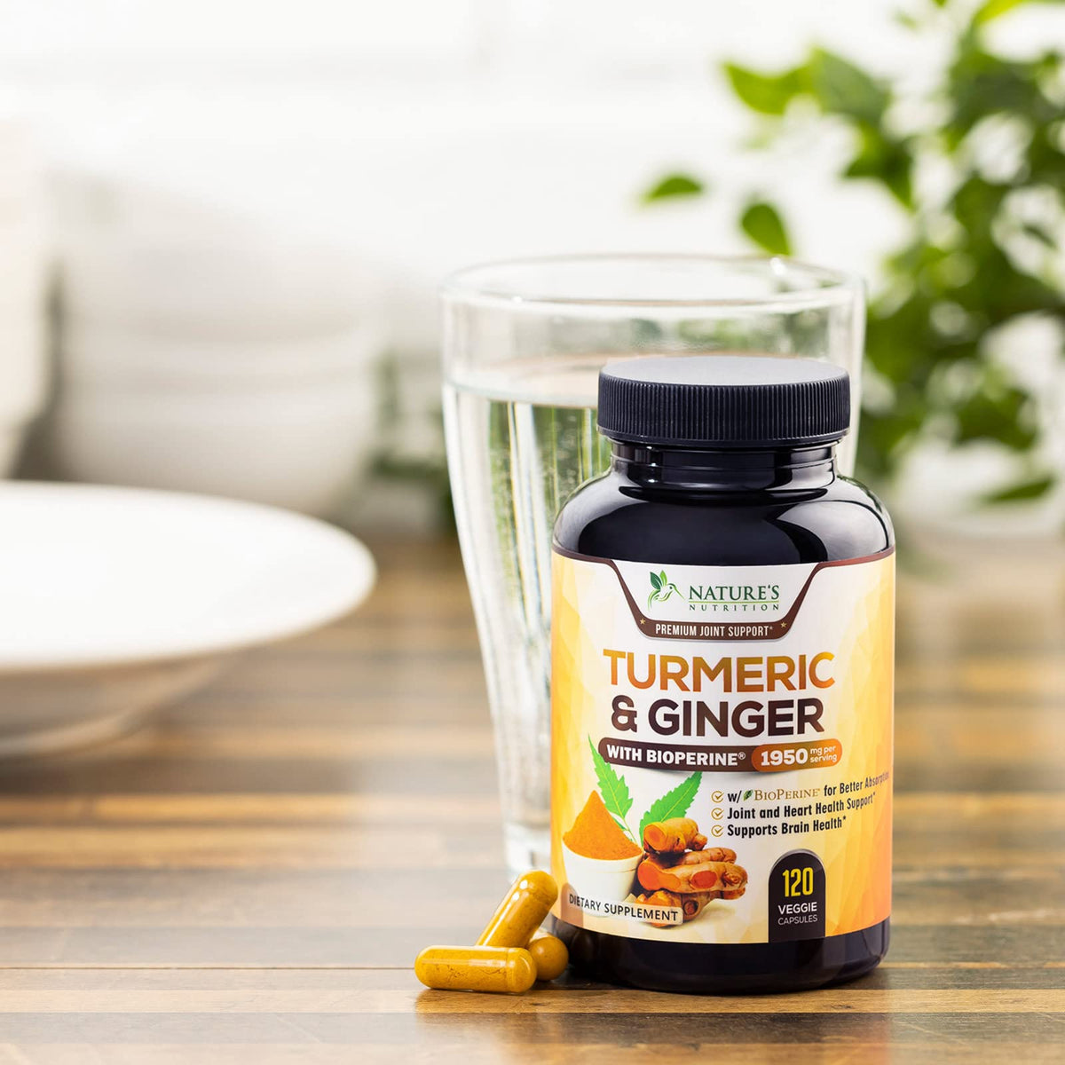 Turmeric Curcumin with BioPerine & Ginger 95% Standardized Curcuminoids 1950mg