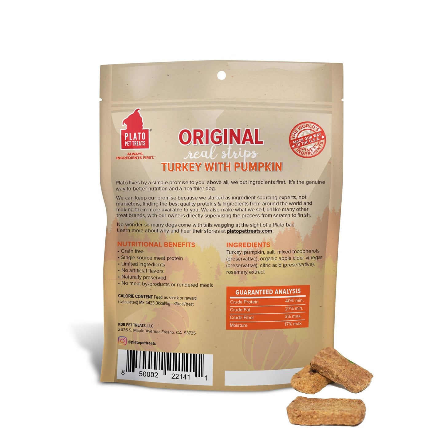 Plato Real Strips Salmon Recipe Dog Treats, Air-Dried High-Protein Soft Strips, Omega-Rich Skin & Coat Support, 18 oz