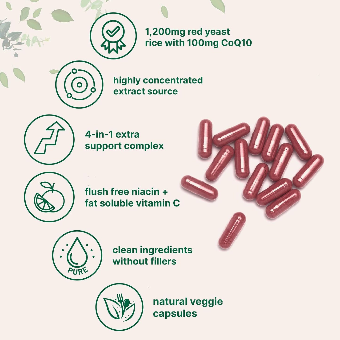 Micro Ingredients Red Yeast Rice with CoQ10 1200mg, 240 Veggie Capsules | Cholesterol Support & Heart Health Supplements* | 4-in-1 with Flush Free Niacin & Fat Soluble Vitamin C | Filler Free, Non-GMO