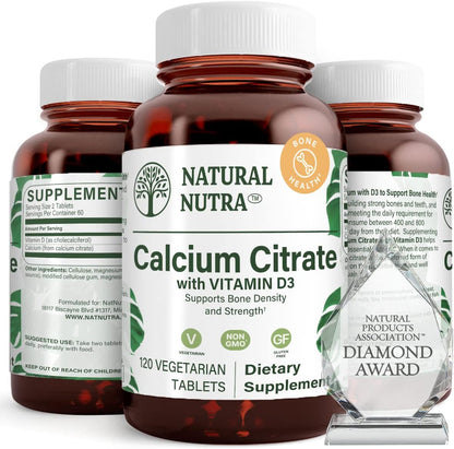 Natural Nutra Calcium Citrate with Vitamin D3 120 Tablets | Supplement for Bone Strength, Promotes Muscle Movements & Bone Health, Boosts Heart Health, Ideal for Active Seniors