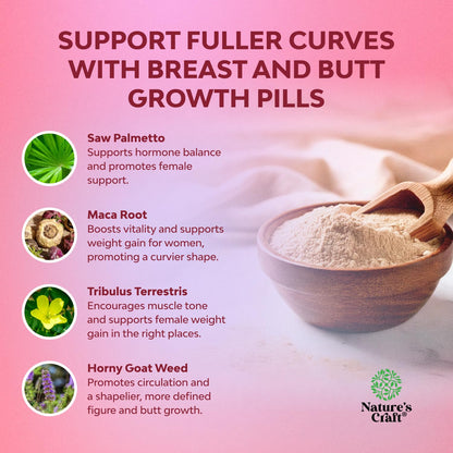 G-Curve Butt and Breast Growth Capsules - Horny Goat Weed Muira Puama & Maca Root for Butt Growth Support - Advanced Herbal Formula - Supports Bigger Butt & Bigger Breast - Easy to Swallow - 60 Count