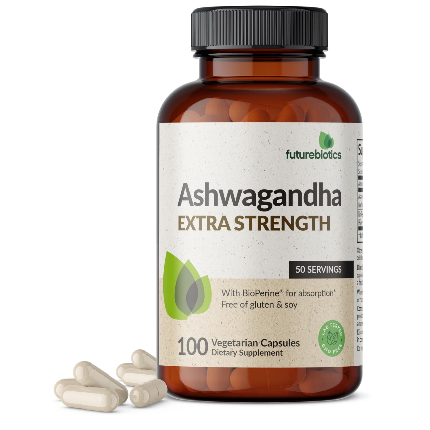 Futurebiotics Ashwagandha Extra Strength Stress & Mood Support 100 Capsules | Vegetarian, Non-GMO, Gluten-FREE, Soy-FREE, BioPerine for High Absorption
