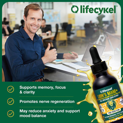 Life Cykel Cordyceps +Lion's Mane Extract Performance Pack - Organic Mushroom Supplement for Energy, Focus & Mental Clarity - USA Made, Pure & Potent Mushroom Liquid Drops for Adults