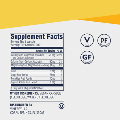Vimergy Micro-C® Vitamin C Capsules – 500mg per Capsule, Supports Immune Health*, Promotes Collagen Production, Supports Healthy Bones*, Kosher, Vegan & Gluten-Free (90 Capsules)