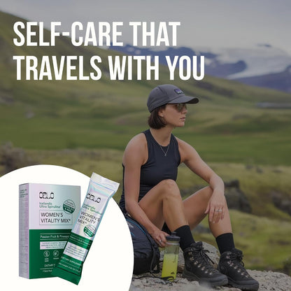 Orlo Women's Vitality Mix Travel Kit – Daily Multivitamin & Bacillus Probiotic Supplement for Feminine Health, Energy, Focus with Vitamin D3, B12, Iron, Glycine, Cranberry & Spirulina (7 sachets)