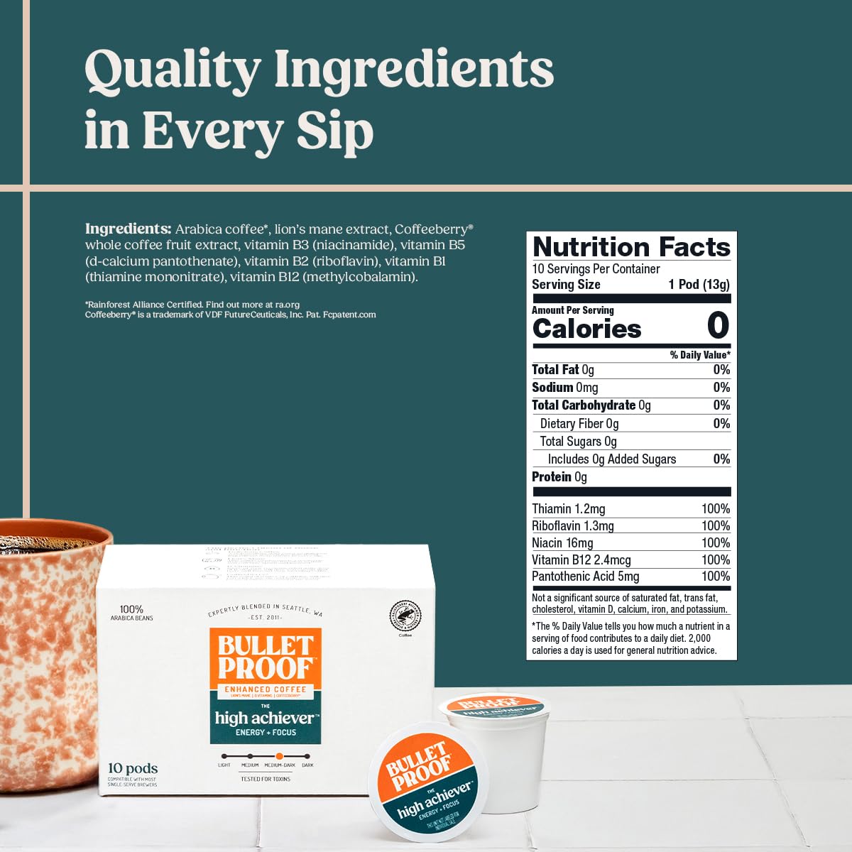 Bulletproof Coffee + Organic Grass-Fed Butter Single-Serve Pods, Keto Coffee, All-in-One Recipe with MCT Oil and Butter, 24 Count