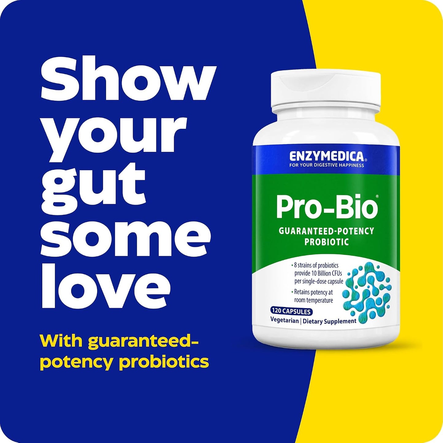 Enzymedica Pro-Bio Probiotic Supplement for Digestive & Gut Health - Daily Probiotic Capsules for Women & Men, 10 Billion CFU, Helps Reduce Gas & Bloating, Stomach Acid Resistant - 120 Caps