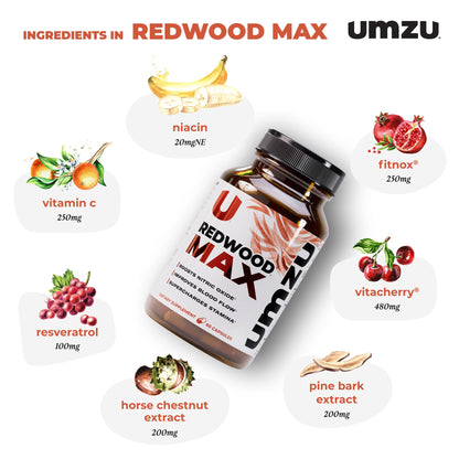 UMZU Redwood Max Nitric Oxide Booster, 1-Month Supply – Advanced Nitric Oxide Supplement with Fitnox Blend, Pine Bark, Resveratrol & Tart Cherry – Promotes Healthy Circulation, Energy and Recovery
