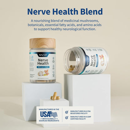 Snap Supplements Nerve Health Support with Lion's Mane, 60 Vegan Capsules | Organic Turmeric Neuropathy Supplement, Supports Mental Clarity, Focus & Healthy Nerve Function, Gluten-Free, Non-GMO