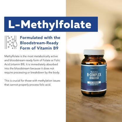 BioActive Vitamin B Complex - Blood Stream Ready, Methylated B Complex - Featuring Methylfolate, 3 BioActive Forms of B12, BenfoPure® B1 & Pantesin® B5 - 12 B Vitamins in Clinical Doses - 60 Servings