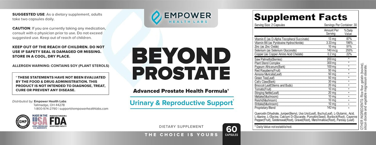 Empower Health Beyond Prostate Supplement – Prostate Health Support with Saw Palmetto, Zinc, Red Raspberry, and Stinging Nettle – Urinary and Prostate Wellness Complex – 60 Capsules