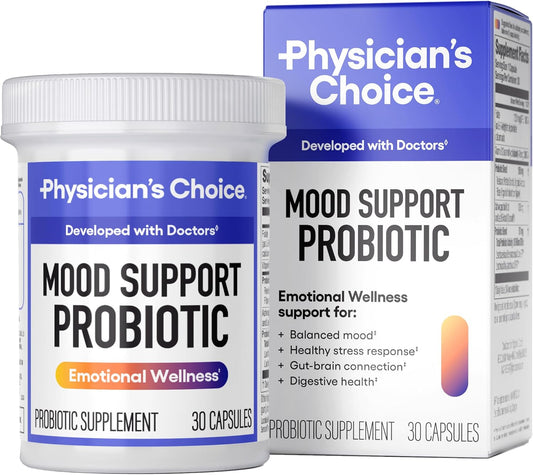 Physician's CHOICE Mood Support Probiotic - Supports a Balanced Mood, Healthy Stress Response & Digestive Health with Prebiotics, Ashwagandha, Vitamin B12, Folate - for Men & Women - 30ct