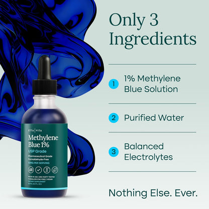 Methylene Blue Drops - USP Pharmaceutical Grade 99.99% Pure 1% Solution for Energy, Focus, Clarity, Cognition & Cellular Support - 3rd Party Tested, Formaldehyde-Free, Made in USA, 2oz Tincture