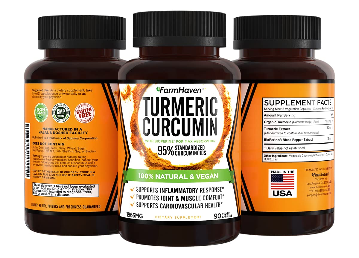Turmeric Curcumin with BioPerine Black Pepper & 95% Curcuminoids, 1965mg, Maximum