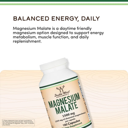 Magnesium Malate Capsules (420 Count) - 1,500mg Per Serving (Magnesium Bonded to Malic Acid), Third Party Tested, Vegan Friendly, Gluten Free by Double Wood Supplements