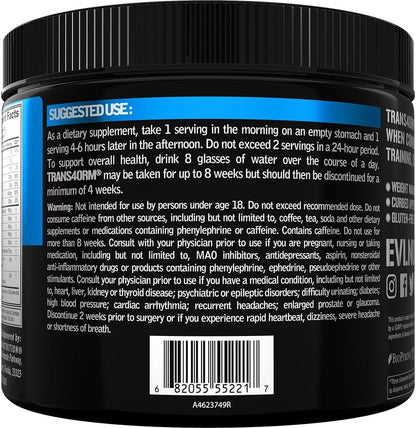 Evlution Thermogenic Fat Burning Support Powder Nutrition Trans4orm Fast Acting Energy Powder to Support Fast Metabolism Weight Loss and Mental Focus with CLA Carnitine and Alpha GPC - Blue Raz