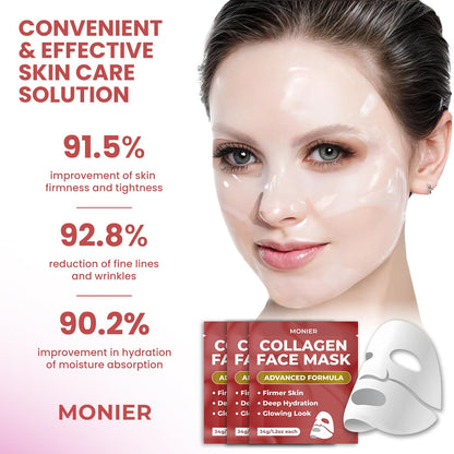MONIER Collagen Face Mask | Bio-Collagen Real Deep Mask | Overnight Sheet Mask For Glass Skin, Facial Beauty Korean Skin Care, For Dry & Sensitive Skin (4 Pack)