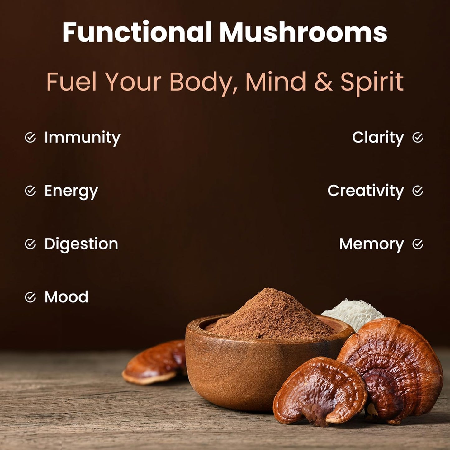 NutraChamps Organic Mushroom Powder - 10-in-1 Complex - Mushroom Supplement Powder Blend for Memory, Focus & Immune Support - 8oz (8.0 OZ, Mushroom Blend)