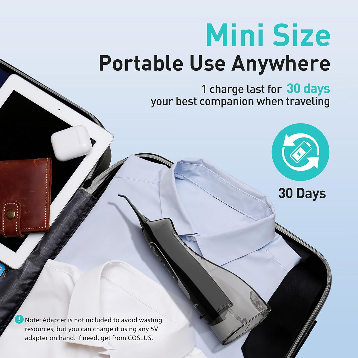 COSLUS Water Dental Flosser Teeth Pick: Portable Cordless Oral Irrigator + Whitening Water Flosser Replacement Tips with 60 Pcs Mint Refills: Compatible with C20 (F5020E) & E40 (WFP14)