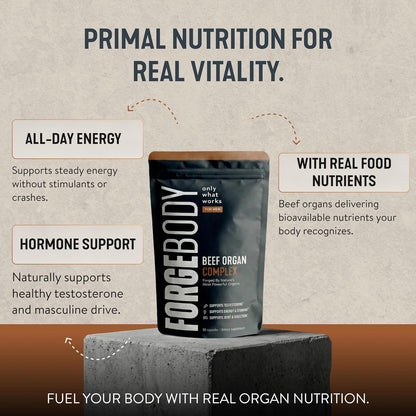 Forgebody Beef Liver & Organ Complex, Grass-Fed 5-Organ Supplement, 1 Month | Grass-fed beef liver, heart, bone marrow, pancreas, testicles, freeze-dried, non-GMO, ancestral nose-to-tail nutrition
