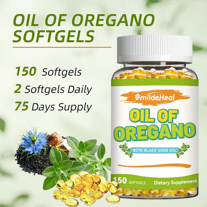2 Pack Oregano Oil Softgels for Women & Men – Oregano Oil Softgels with Black Seed Oil, Easy-to-Swallow Softgels, Non-GMO, 300 Softgels
