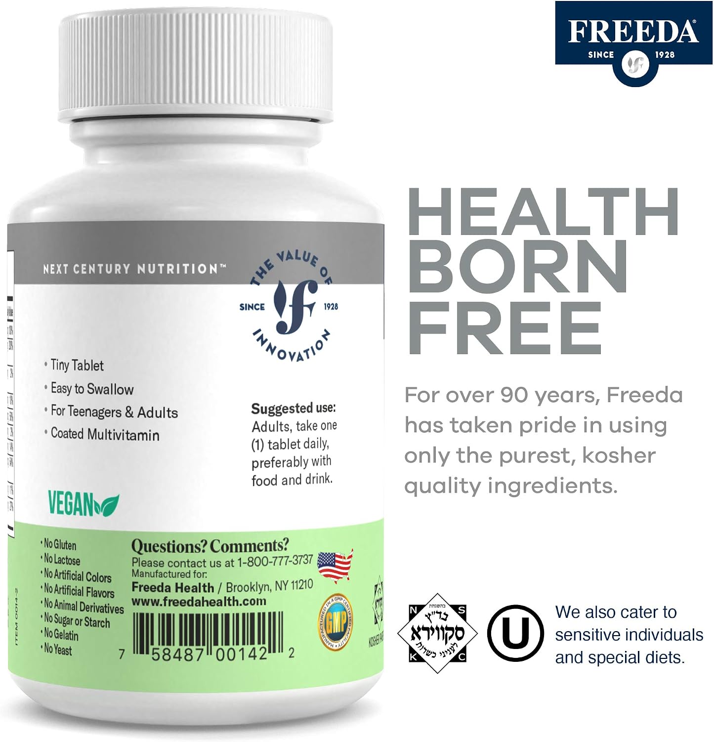 Freedavite Tiny Tablet - Moderate Multivitamin for Men and Women - Pure Vitamin A, C, D, E, B1, B2, B6, B12, Biotin, Calcium, Zinc, Iron, Magnesium, Manganese, Copper, Selenium, Iodine - 250 Count | Supports Energy, Immunity, Bone & Brain Health – 20 Esse