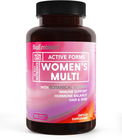BioEmblem Women's Multivitamin - 21 Active Vitamins & Minerals - 90 Caps | Complete Daily Multi With Vitamin A, B12, B6, D3, Magnesium & Veggie Blends For Immunity, Energy, Hair, & Skin Support