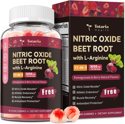Totaria Beet Root Gummies - Blood Pressure & Cardiovascular Support, Beetroot Supplement with Grape Seed, Pomegranate - Nitric Oxide Gummies for Heart Health, Circulation, Vegan, Non-GMO, Sugar Free