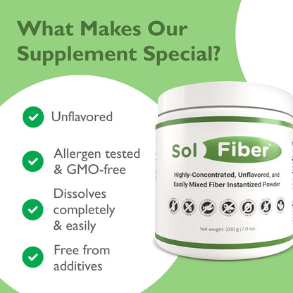 SolFiber Prebiotic Powder Supplement, Non-GMO Alternative to Fiber Gummies, Supports Digestive Health, Easy-to-Mix and Highly-Concentrated Fiber Powder, 7 Ounces, 60 Servings