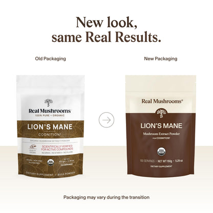 Real Mushrooms Lions Mane Mushroom Supplement - Organic Lions Mane Extract Powder for Overall Wellness with Adaptogens – Functional Vegan, Non-GMO Blend with 60 Servings