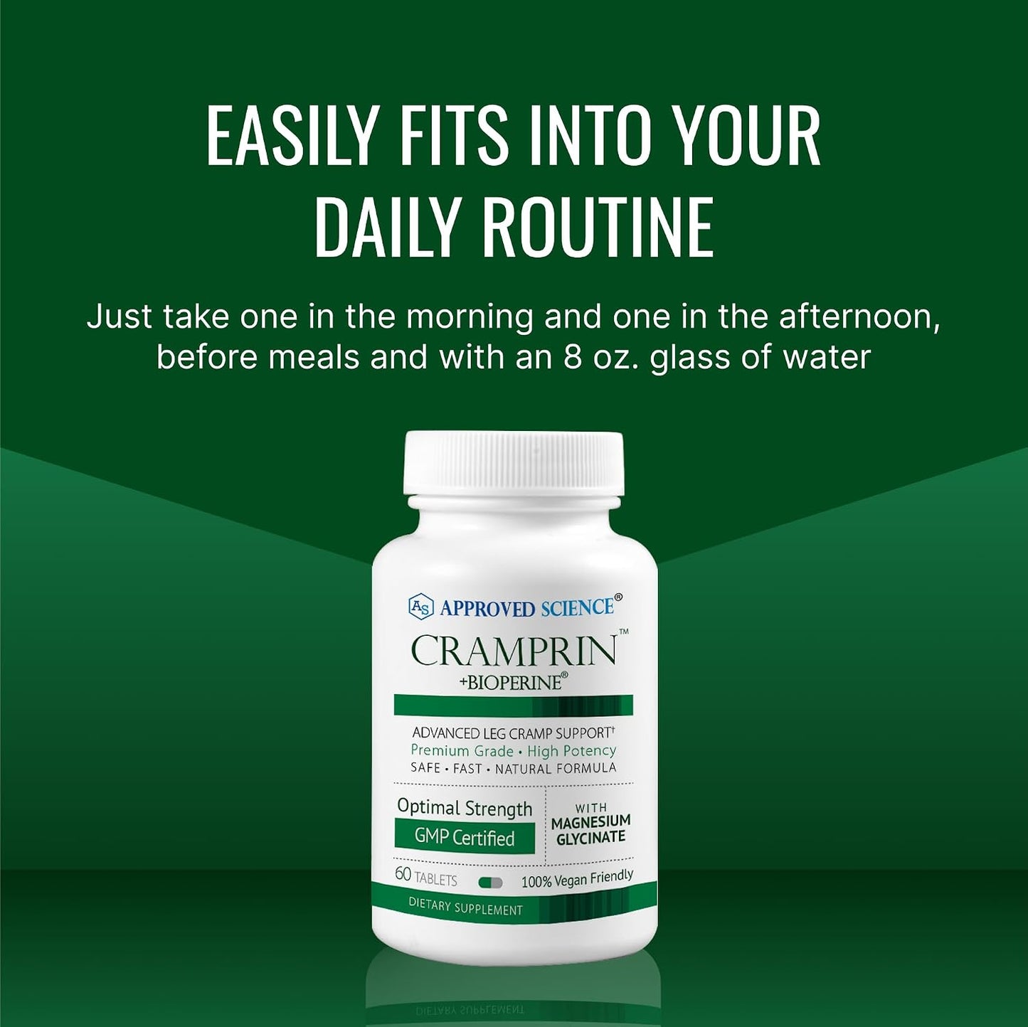 Approved Science Cramprin - High Absorption Magnesium, Vitamin B Complex, BioPerine - Muscle Cramps - 1 Month Supply - 60 Capsules - Vegan