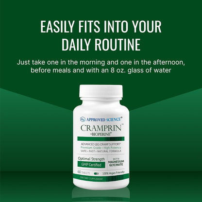 Approved Science Cramprin - High Absorption Magnesium, Vitamin B Complex, BioPerine - Muscle Cramps - 1 Month Supply - 60 Capsules - Vegan
