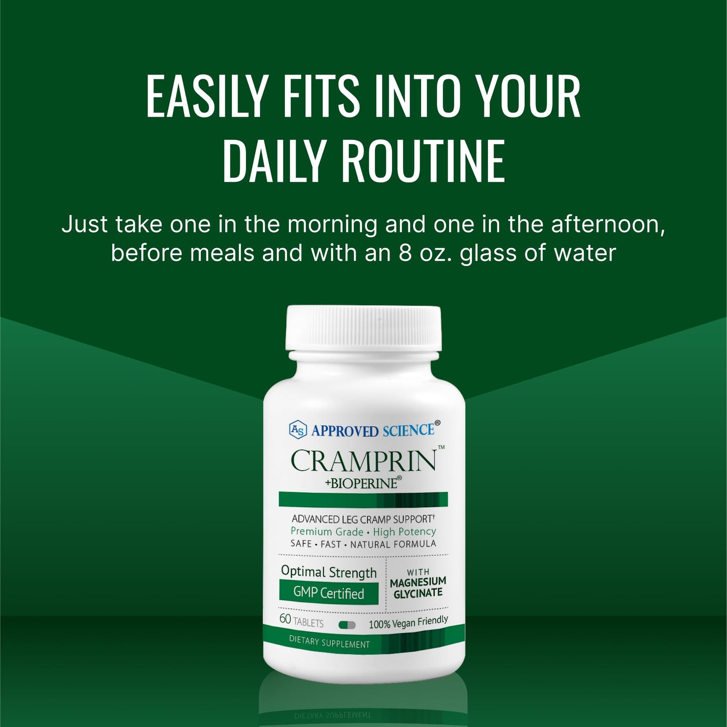 Approved Science Cramprin - High Absorption Magnesium, Vitamin B Complex, BioPerine - Muscle Cramps - 1 Month Supply - 60 Capsules - Vegan