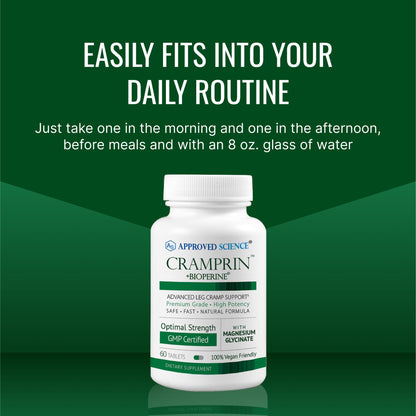 Approved Science Cramprin - High Absorption Magnesium, Vitamin B Complex, BioPerine - Muscle Cramps - 1 Month Supply - 60 Capsules - Vegan