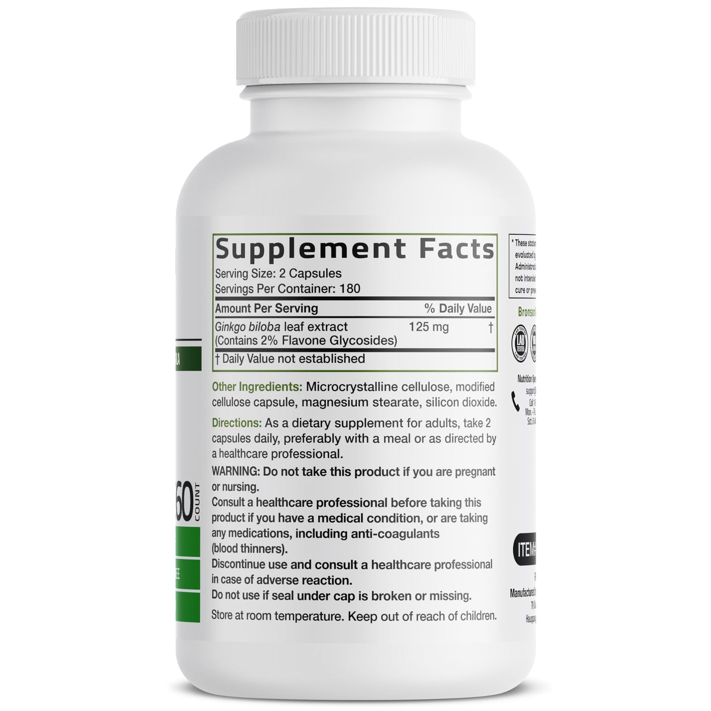 Bronson Ginkgo Biloba Extra Strength Brain & Memory Support 120 Capsules | Vegetarian, Non-GMO, Gluten Free, Soy Free, Memory, Cognitive & Brain Health Support