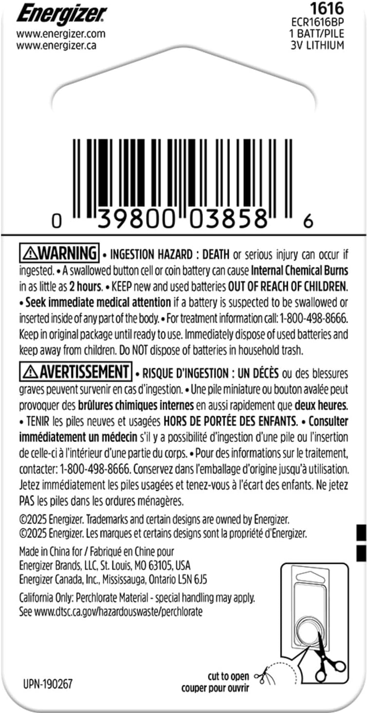 Energizer 1616 Lithium Coin Battery, 1 Pack