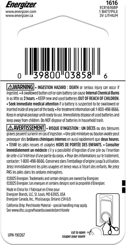 Energizer 1616 Lithium Coin Battery, 1 Pack