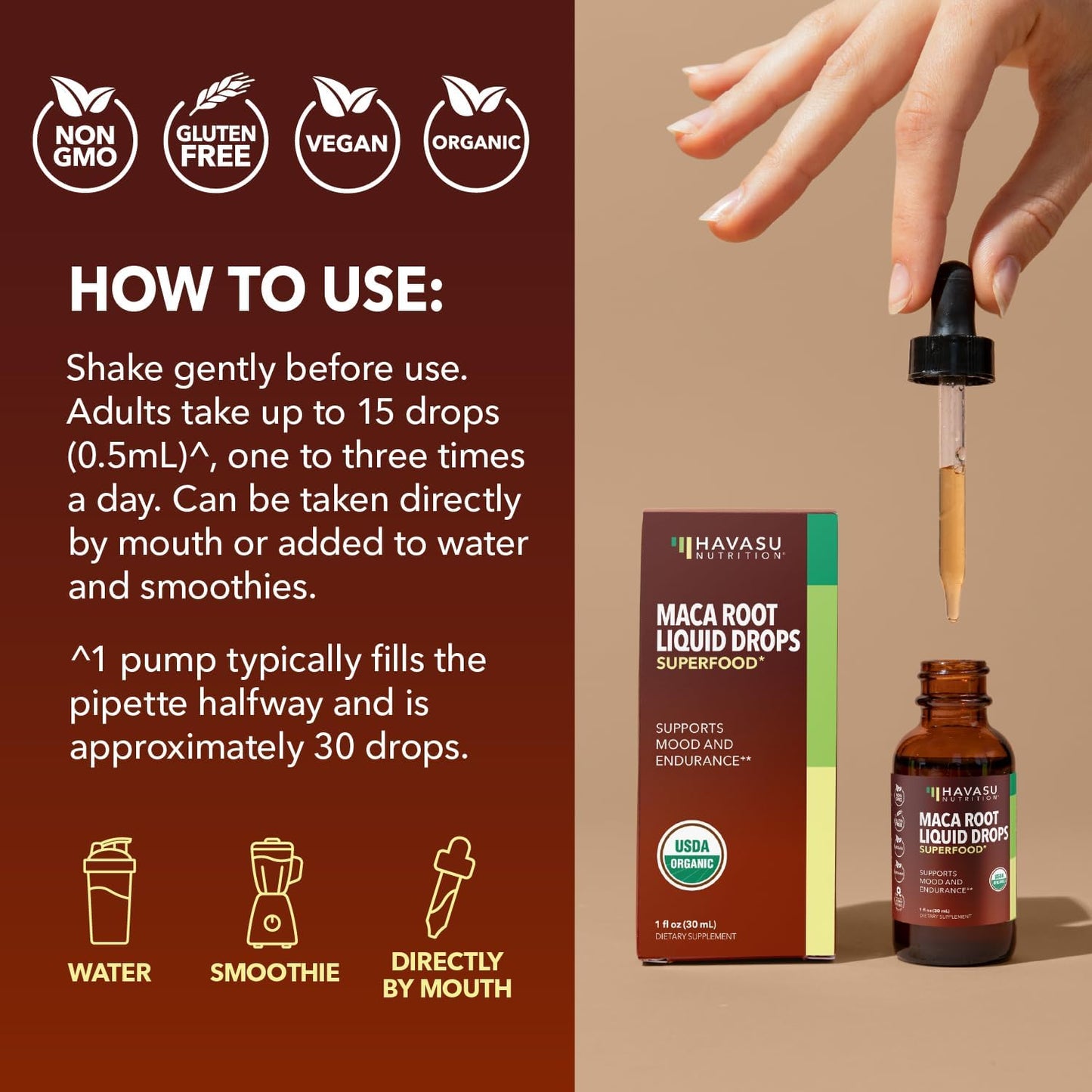 Organic Maca Root Liquid, Unflavored, 1fl oz, Supports Hormone Balance | Organic Maca Root Liquid Drops, Mood, Energy in Women & Men, Lepidium Meyenii to Support Performance & Vitality, Non-GMO
