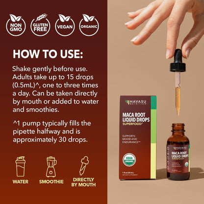 Organic Maca Root Liquid, Unflavored, 1fl oz, Supports Hormone Balance | Organic Maca Root Liquid Drops, Mood, Energy in Women & Men, Lepidium Meyenii to Support Performance & Vitality, Non-GMO