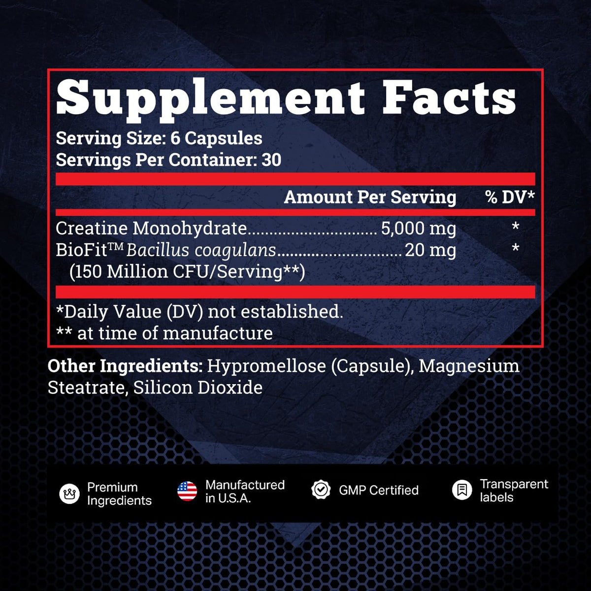 Creatine Monohydrate Capsules - 5000mg + BioFit™ (Max Strength) Supports Muscle