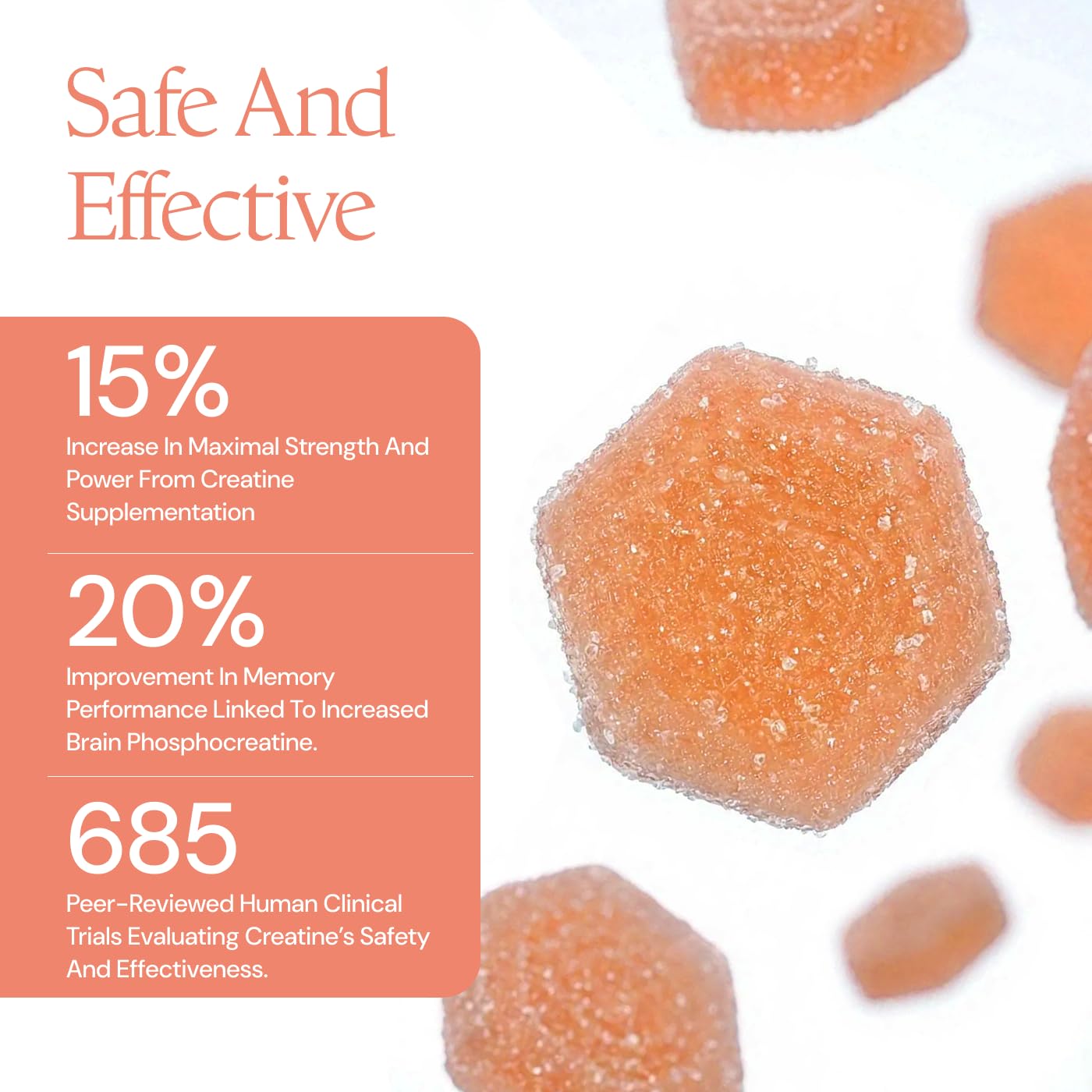 Create Creatine Monohydrate Gummies for Men & Women, Boost Focus, Strength, and Endurance, Anti-Melting Formula, Vegan, Gluten-Free, Non-GMO, 1.5g of Creatine per Gummy (Orange)