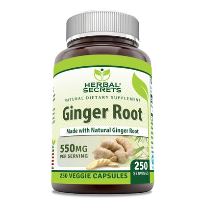 Herbal Secrets Ginger Root Supplement | 550 Mg Per Serving | Veggie Capsules | Non-GMO | Gluten Free | Made in USA (1 Pack, 120 Count)
