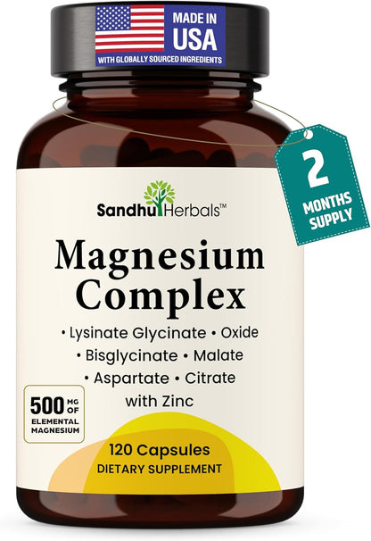 SANDHUHERBALS Zinc 50mg Bundle with Magnesium Complex 6 in 1 Supplement | Supports Immune, Muscle Health & Quality Sleep | for Men & Women